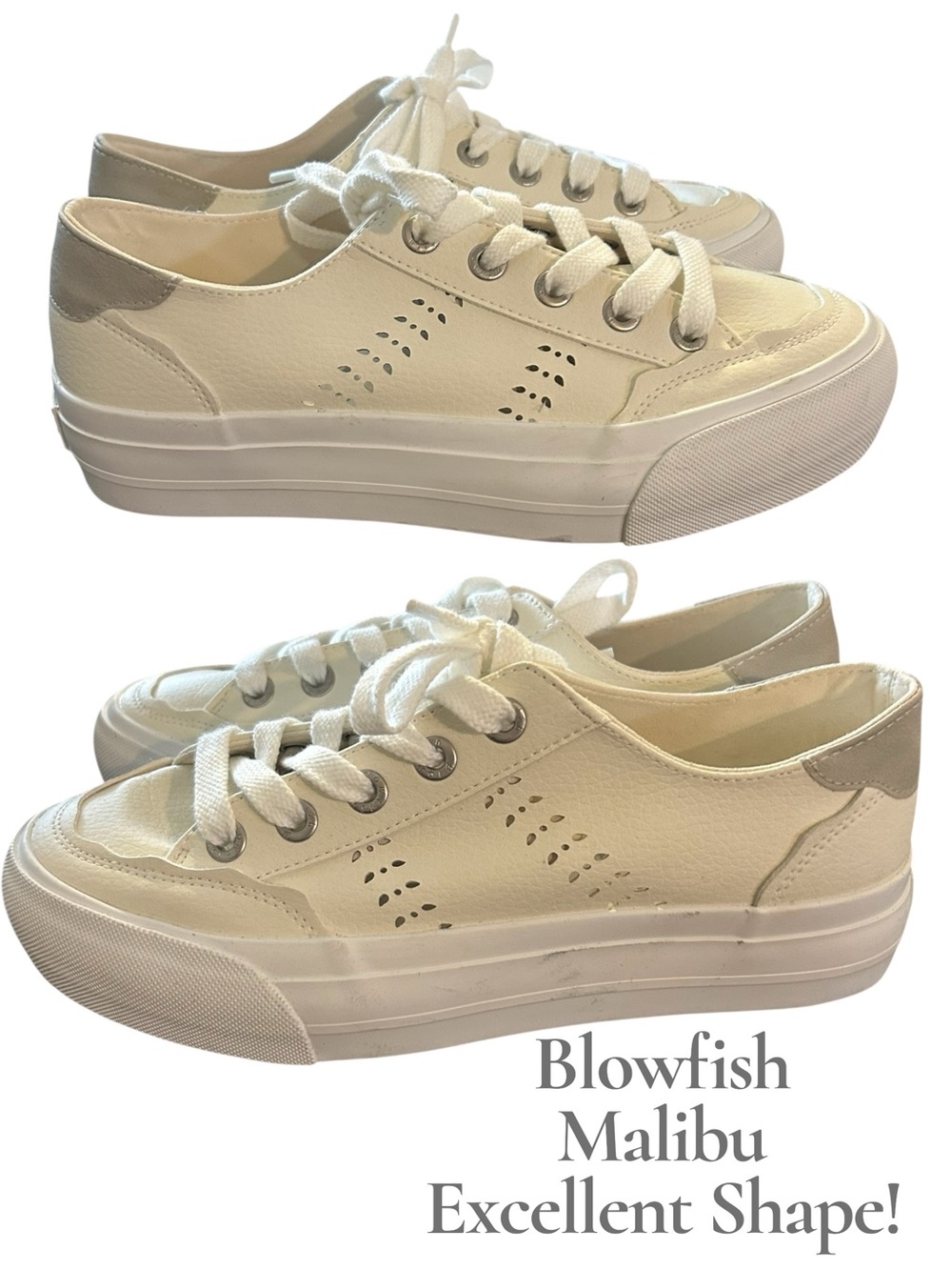 Blowfish Cream White Platform Low-Top Sneakers with Silver Heel